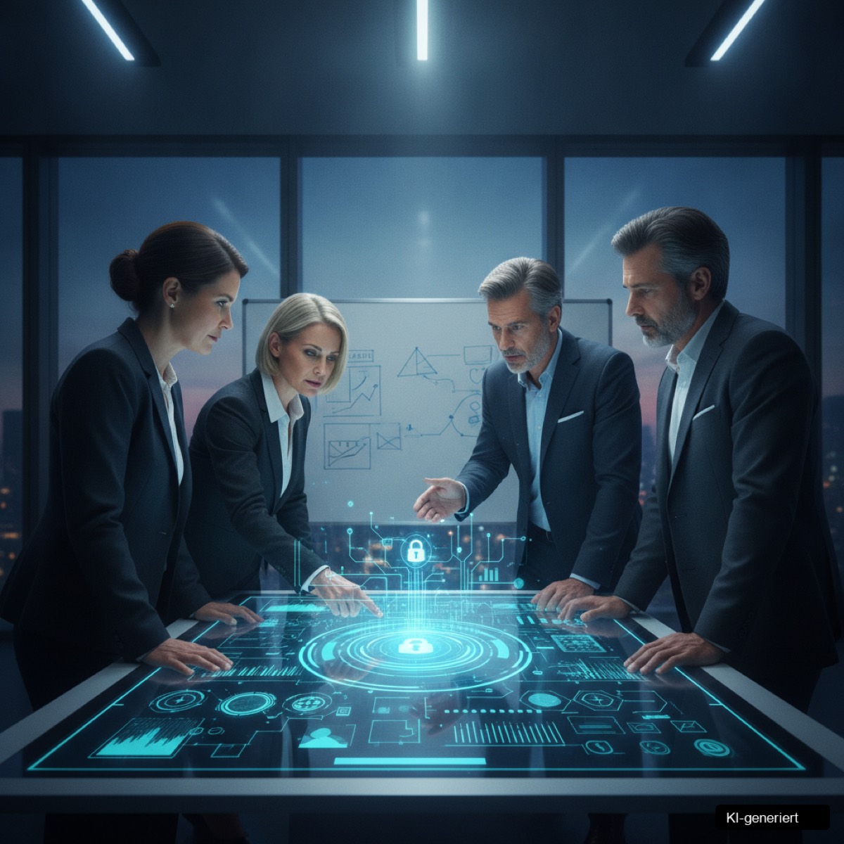 Ein Betriebsinhaber plant seine Cybersecurity Strategie KMU, um digitale Risiken zu managen.