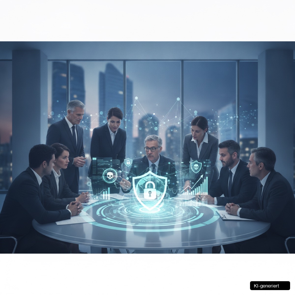 Grafik einer Cybersecurity Strategie Betrieb mit den Säulen Technologie, Organisation und Mensch