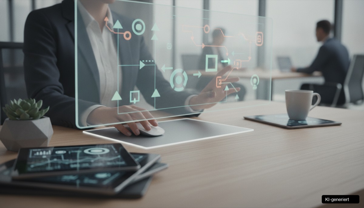 Eine Hand, die eine digitale Rechnung auf einem Tablet überblickt, symbolisiert die Automatisierung der Kreditorenbuchhaltung.
